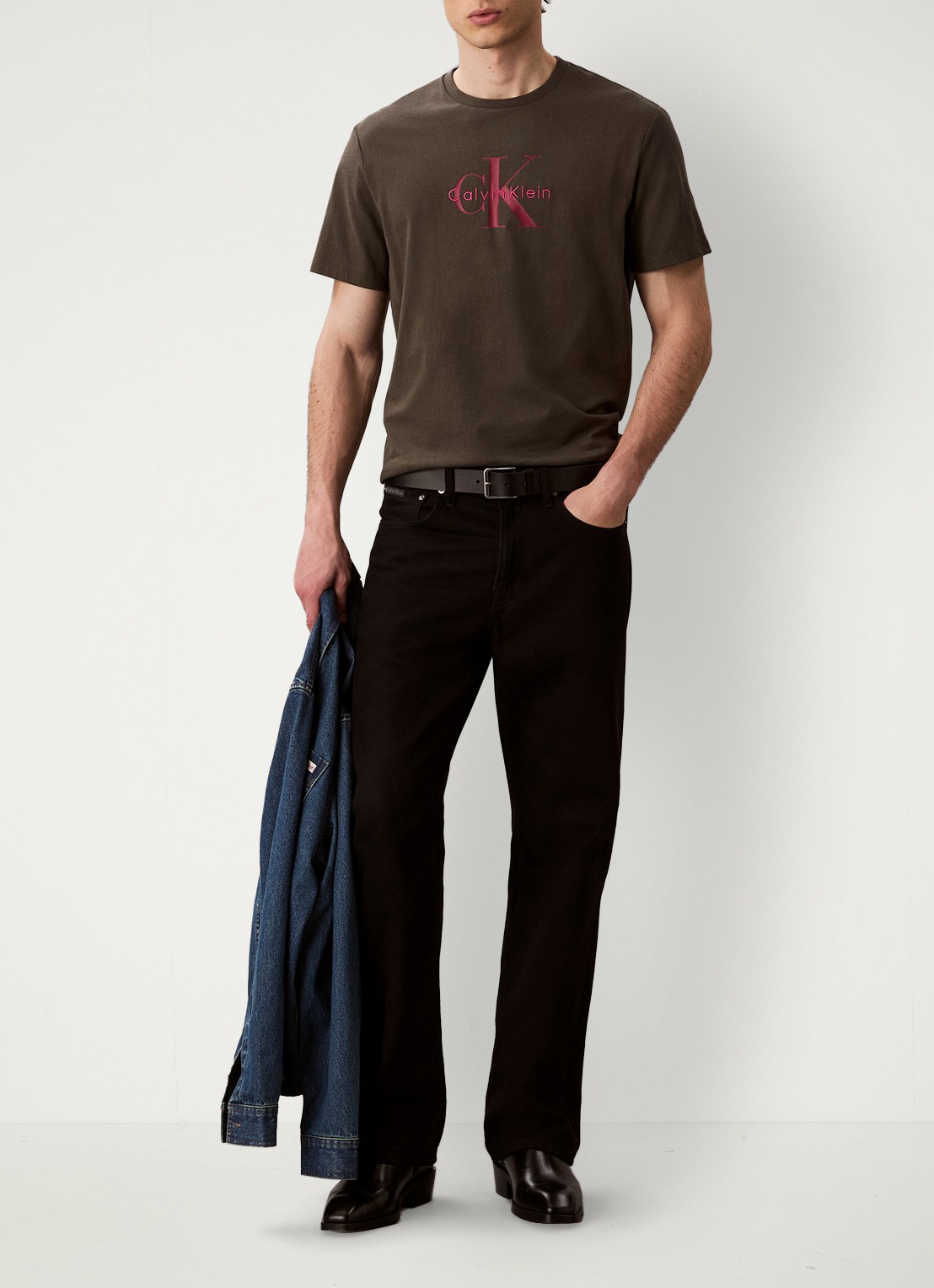 Calvin Klein Mono T-shirt met logo - voorkant 6 staalblauw