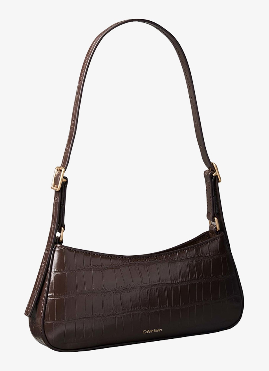 Calvin Klein Monogram schoudertas met crocostructuur - achterkant 3 chocoladebruin