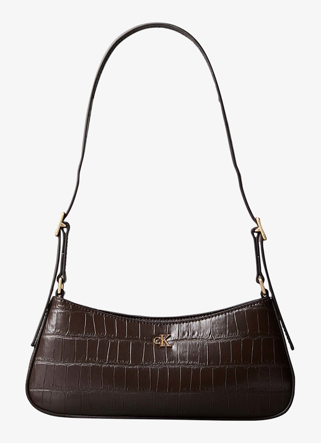 Calvin Klein Monogram schoudertas met crocostructuur - voorkant 2 chocoladebruin