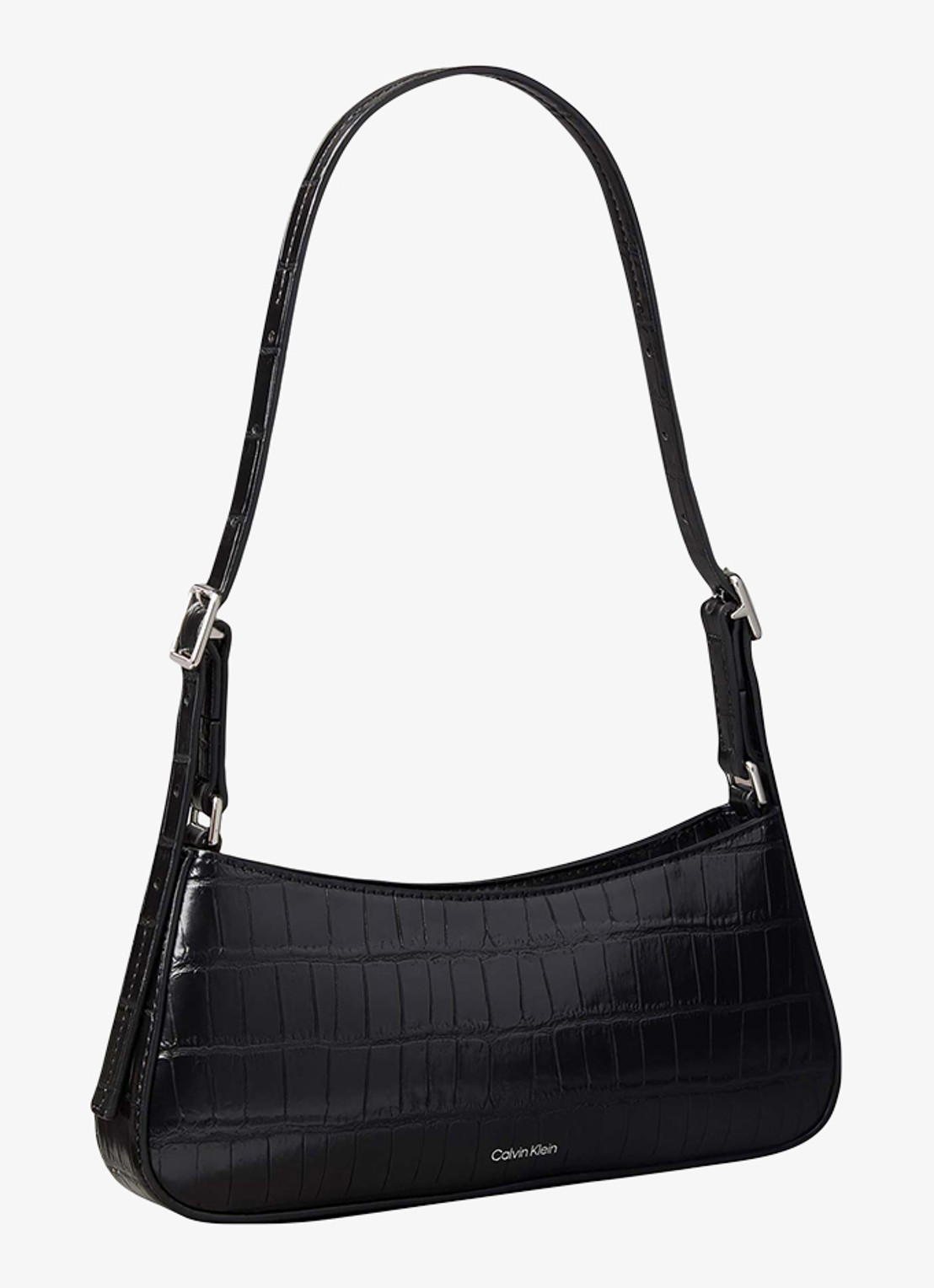 Calvin Klein Monogram schoudertas met crocostructuur - achterkant 3 zwart