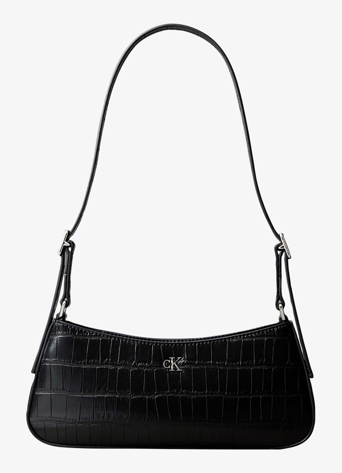 Calvin Klein Monogram schoudertas met crocostructuur - voorkant 2 zwart
