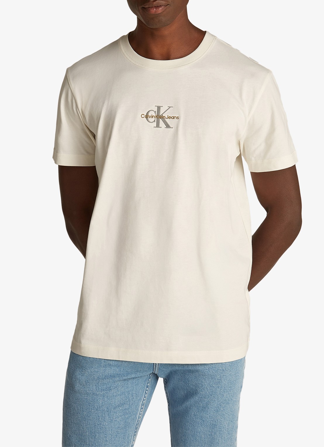 Calvin Klein MONOLOGO COTTON T-SHIRT - detail creme