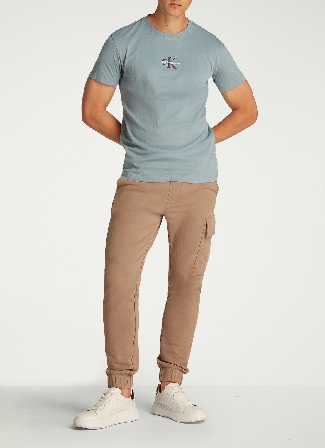 Calvin Klein MONOLOGO COTTON T-SHIRT - voorkant 2 blauwgrijs