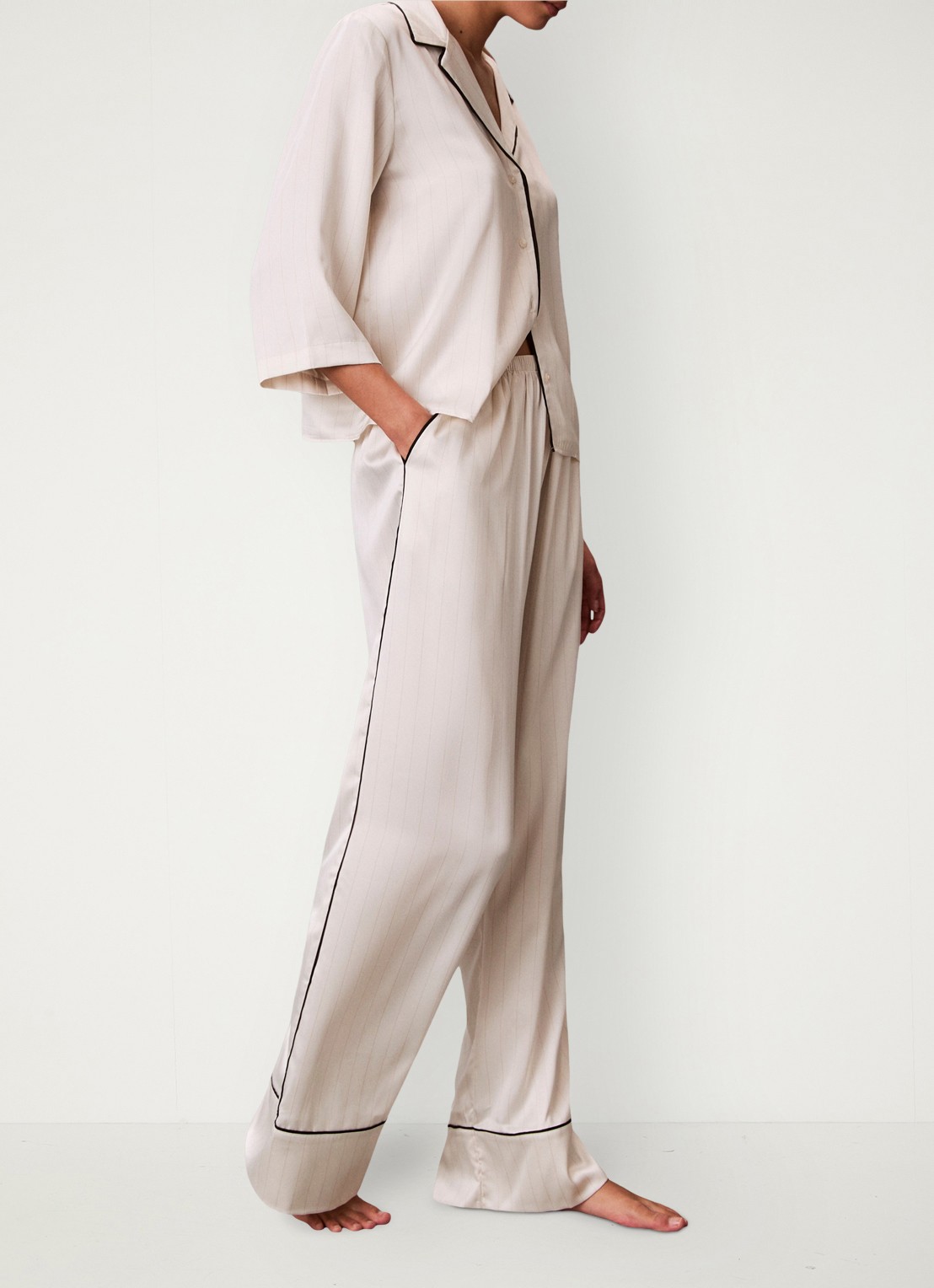 Calvin Klein Nachthemd met gestreept detail - detail 4 wit