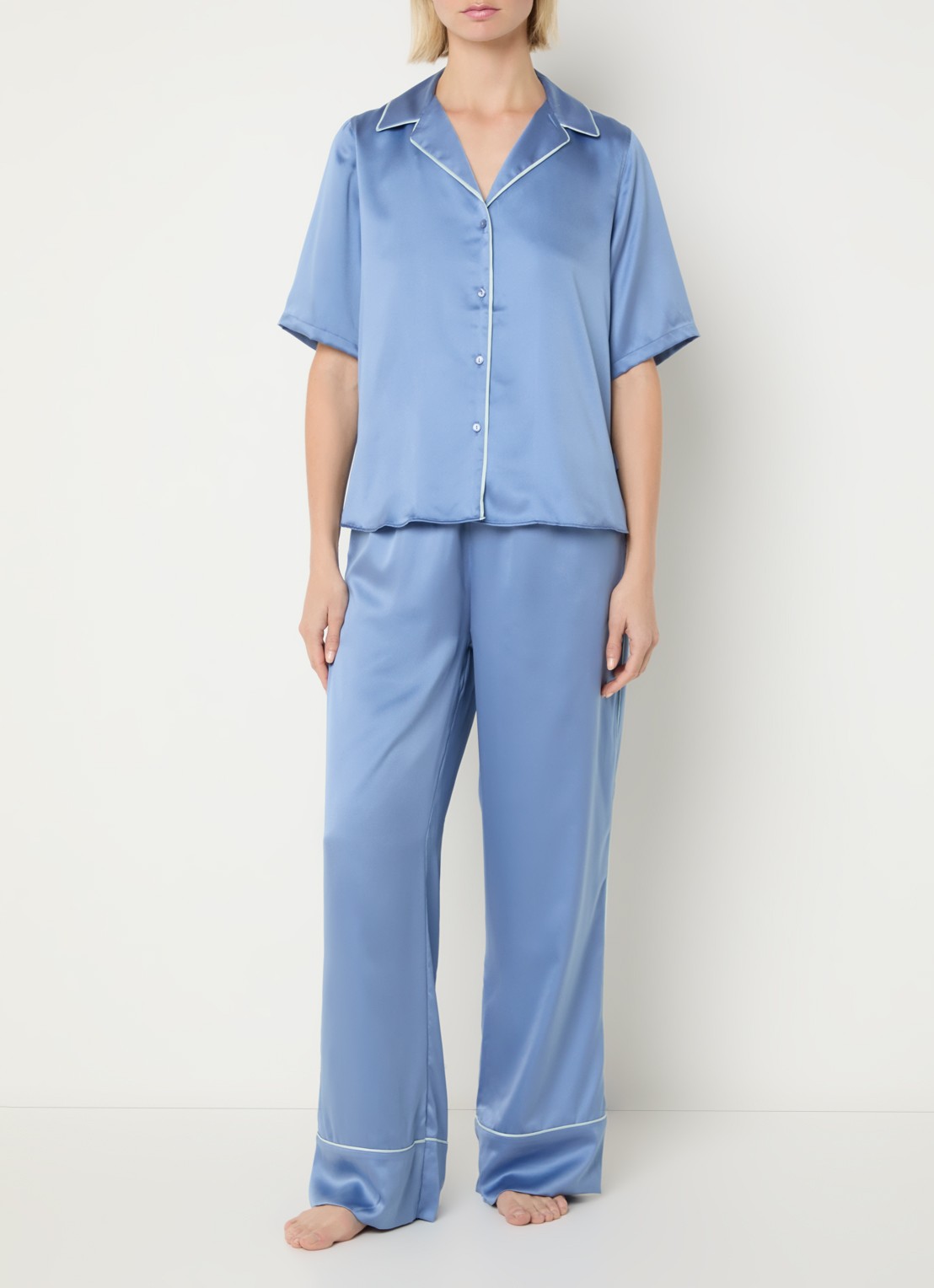 Calvin Klein Nachthemd met gestreept detail - voorkant 4 staalblauw