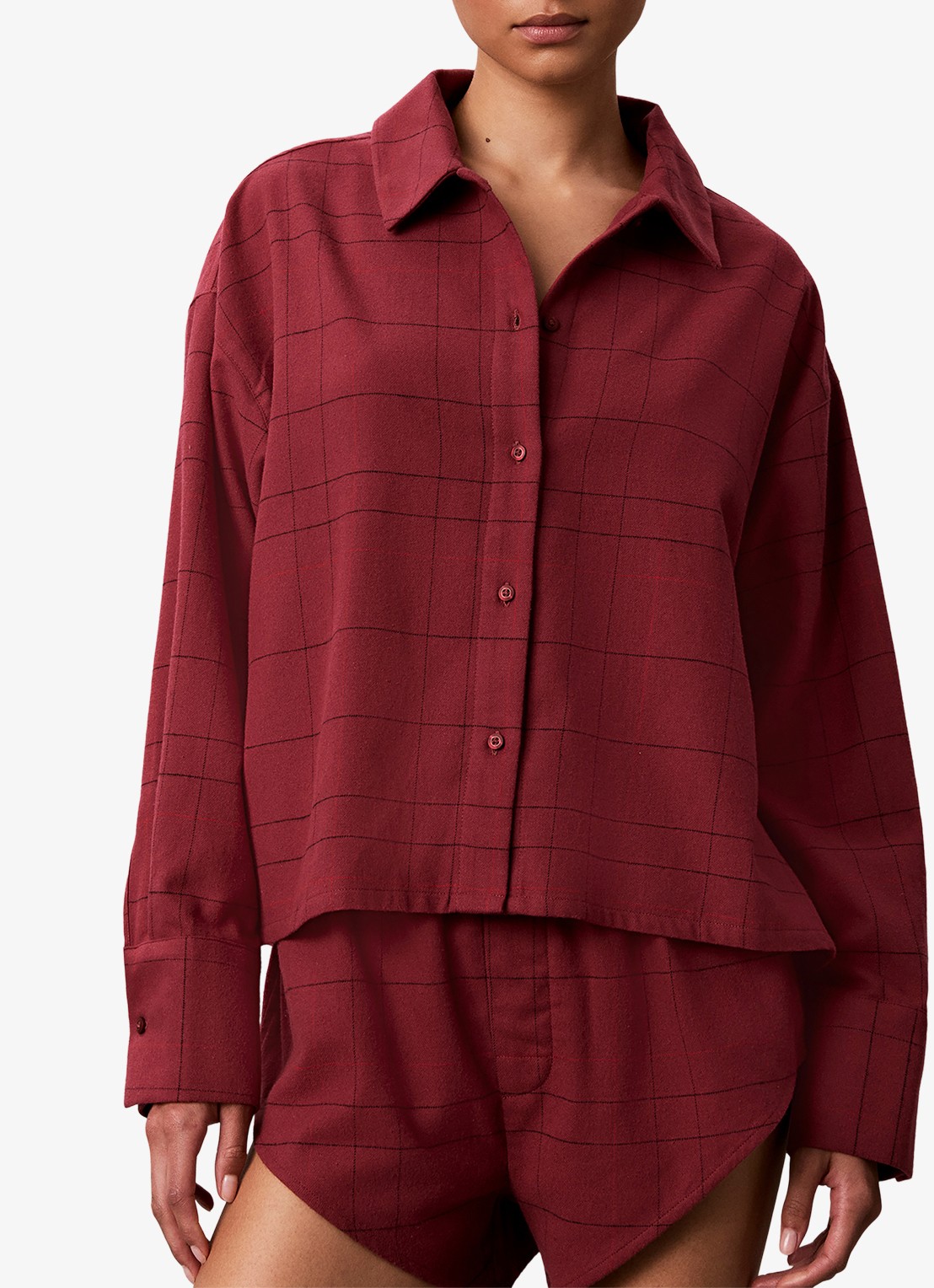 Calvin Klein Nachthemd met ruitdessin - detail donkerrood