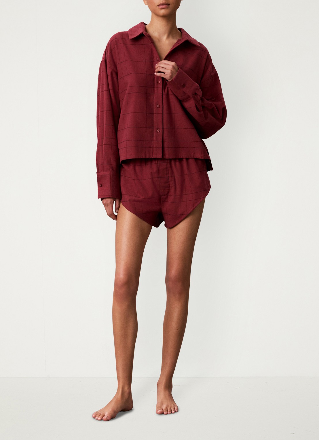 Calvin Klein Nachthemd met ruitdessin - voorkant 6 donkerrood