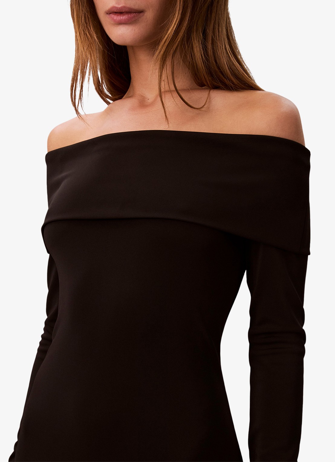 Calvin Klein Off shoulder midi jurk - detail 4 zwart