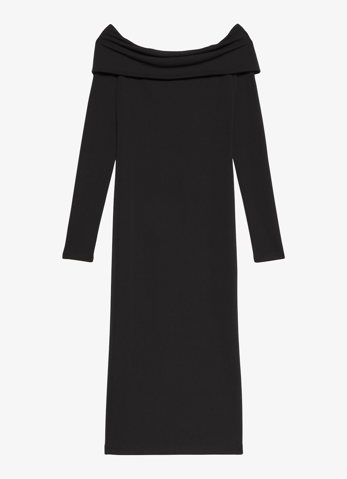 Calvin Klein Off shoulder midi jurk - voorkant 2 zwart