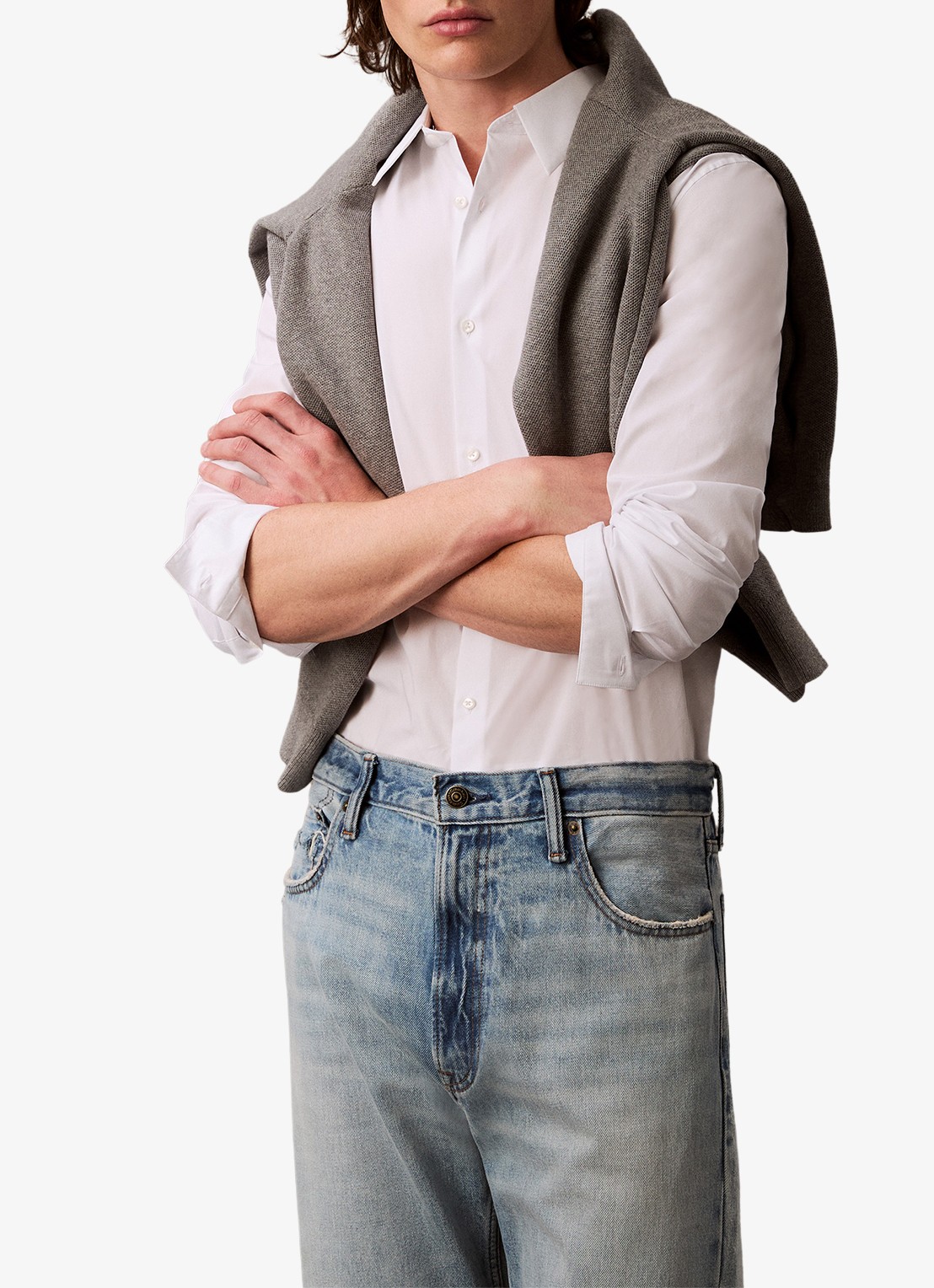 Calvin Klein Overhemd met logoborduring - detail gebroken wit