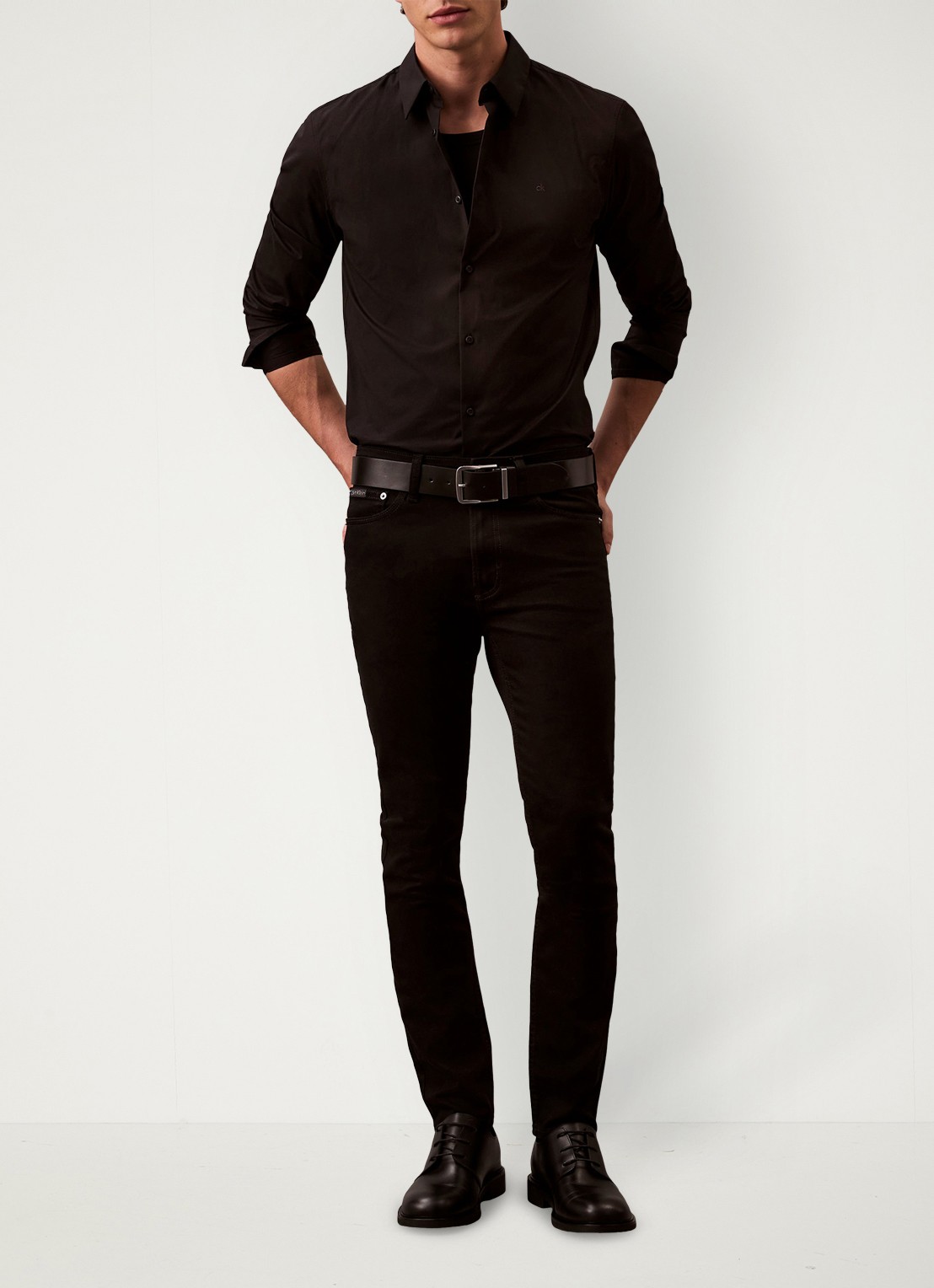 Calvin Klein Overhemd met logoborduring - voorkant 2 zwart