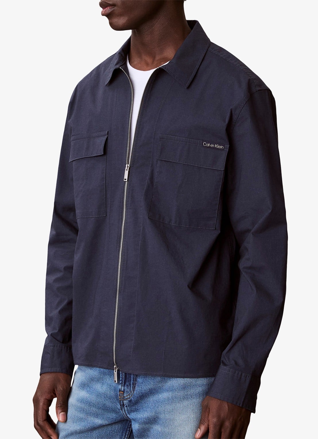 Calvin Klein Overshirt met borstzakken - detail 4 donkerblauw