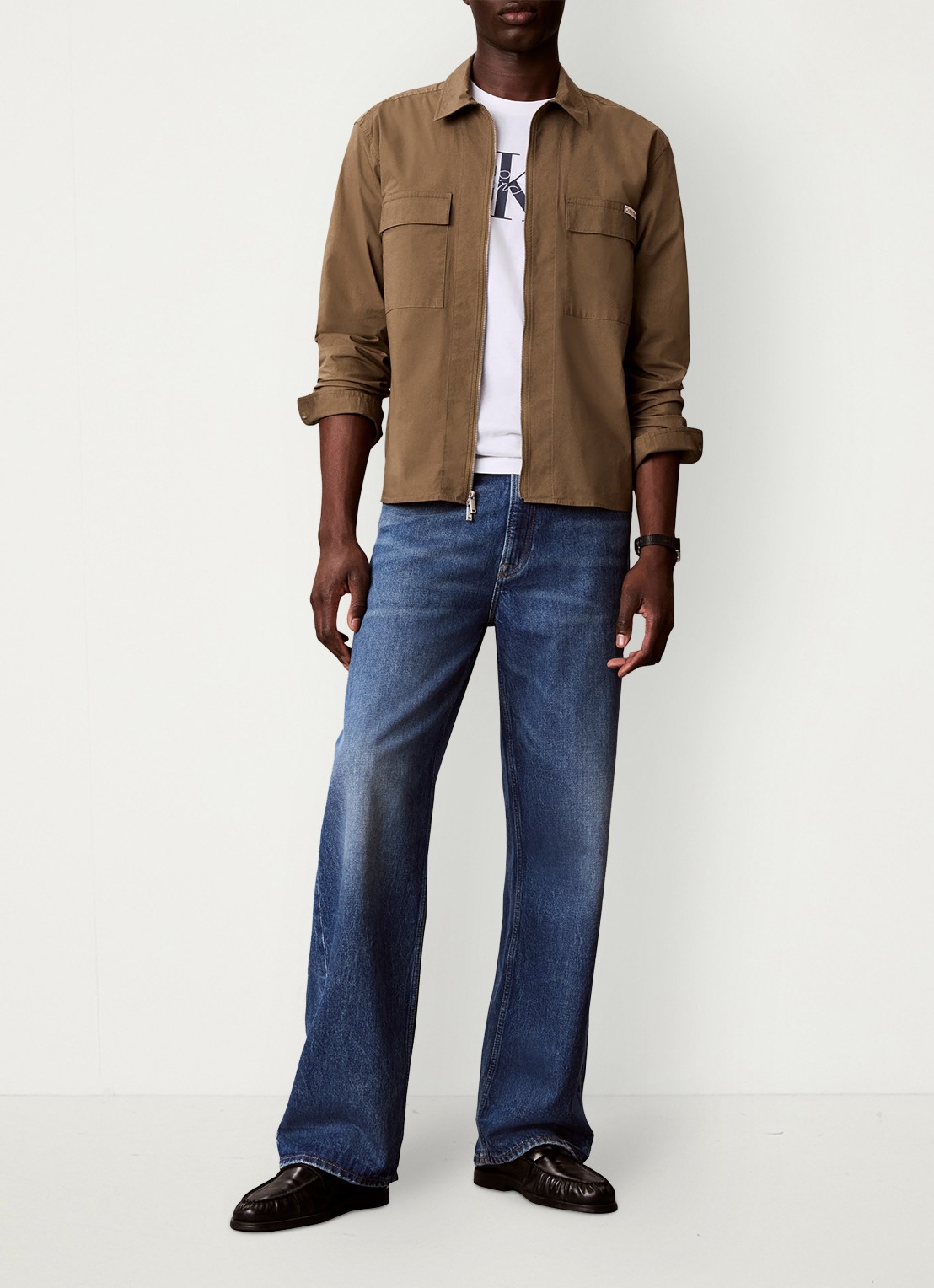 Calvin Klein Overshirt met borstzakken - voorkant 3 bruin