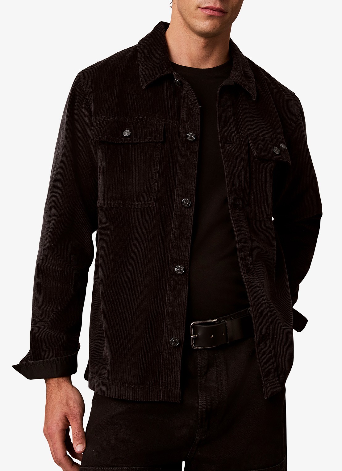 Calvin Klein Overshirt van corduroy met borstzakken - detail zwart