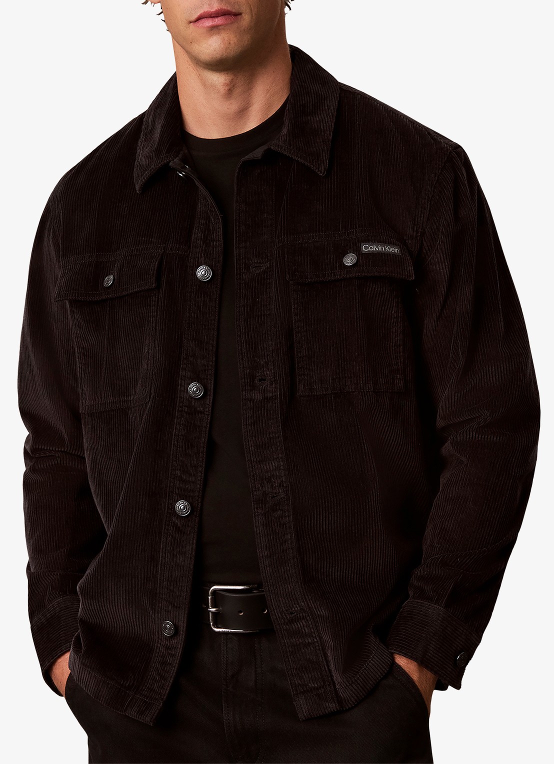 Calvin Klein Overshirt van corduroy met borstzakken - detail 3 zwart