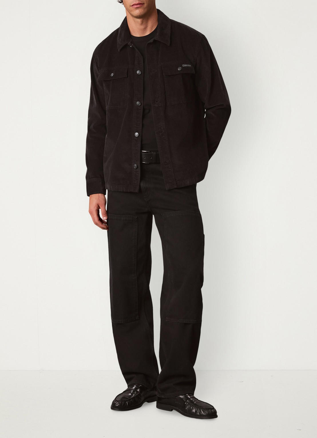 Calvin Klein Overshirt van corduroy met borstzakken - voorkant 7 zwart