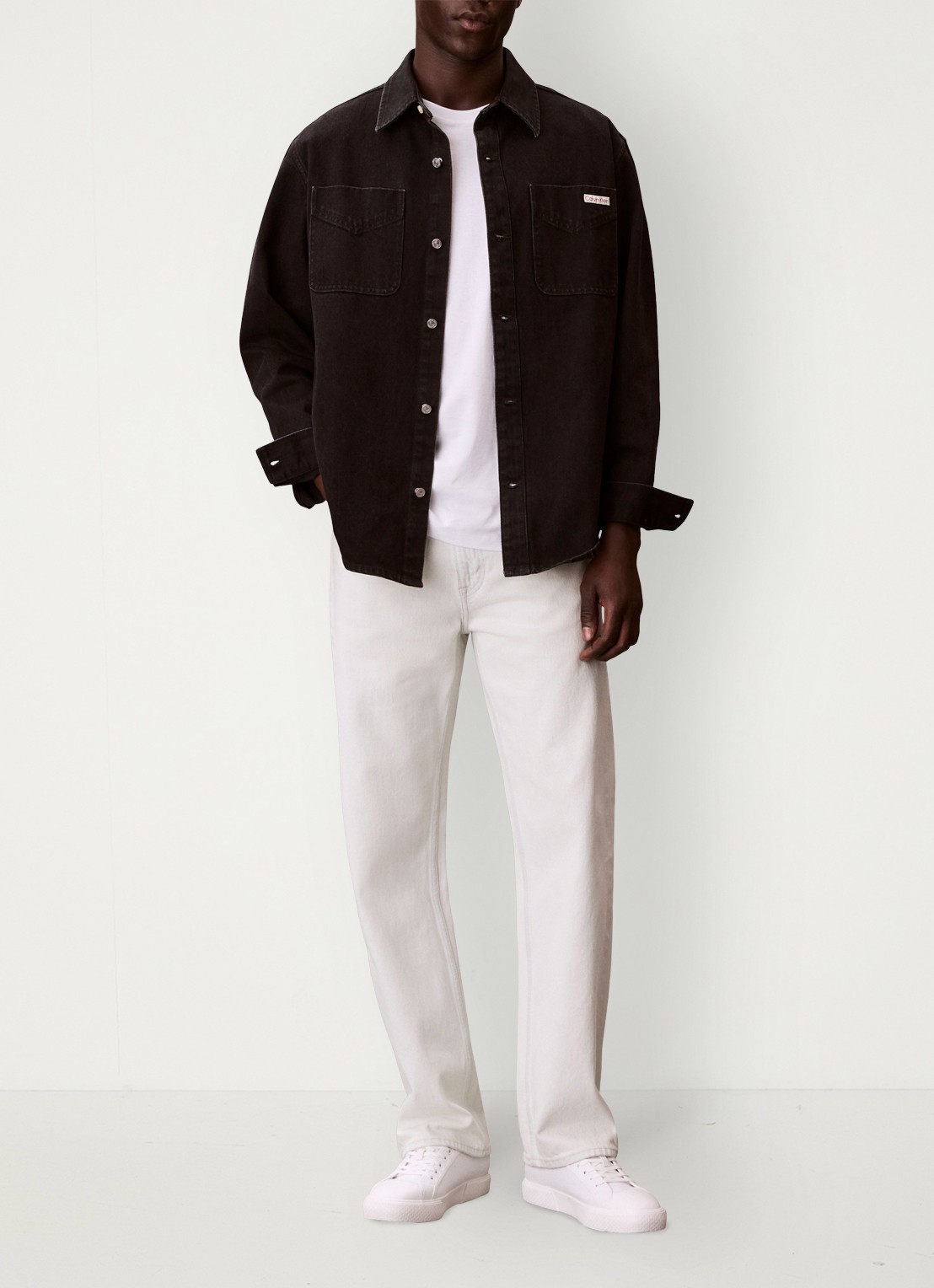 Calvin Klein Overshirt van denim met borstzakken - voorkant 5 zwart