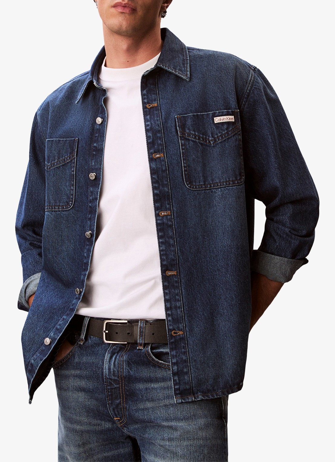 Calvin Klein Overshirt van denim met borstzakken - detail 4 indigo