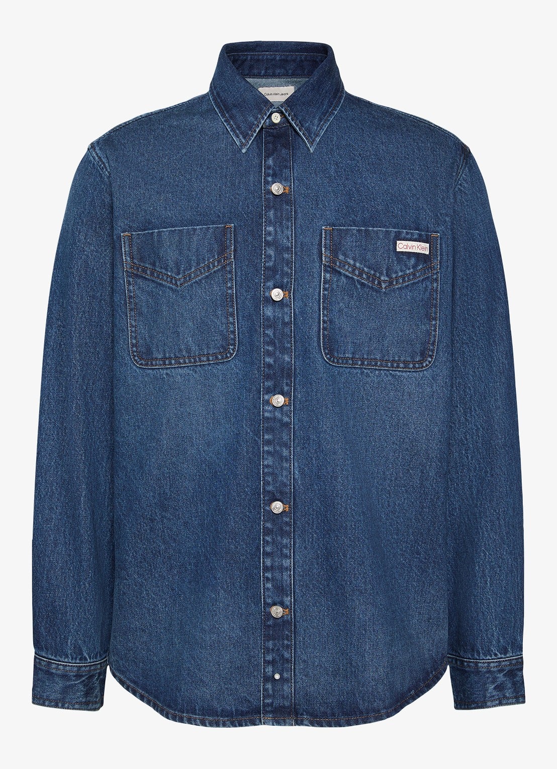 Calvin Klein Overshirt van denim met borstzakken - voorkant 2 indigo