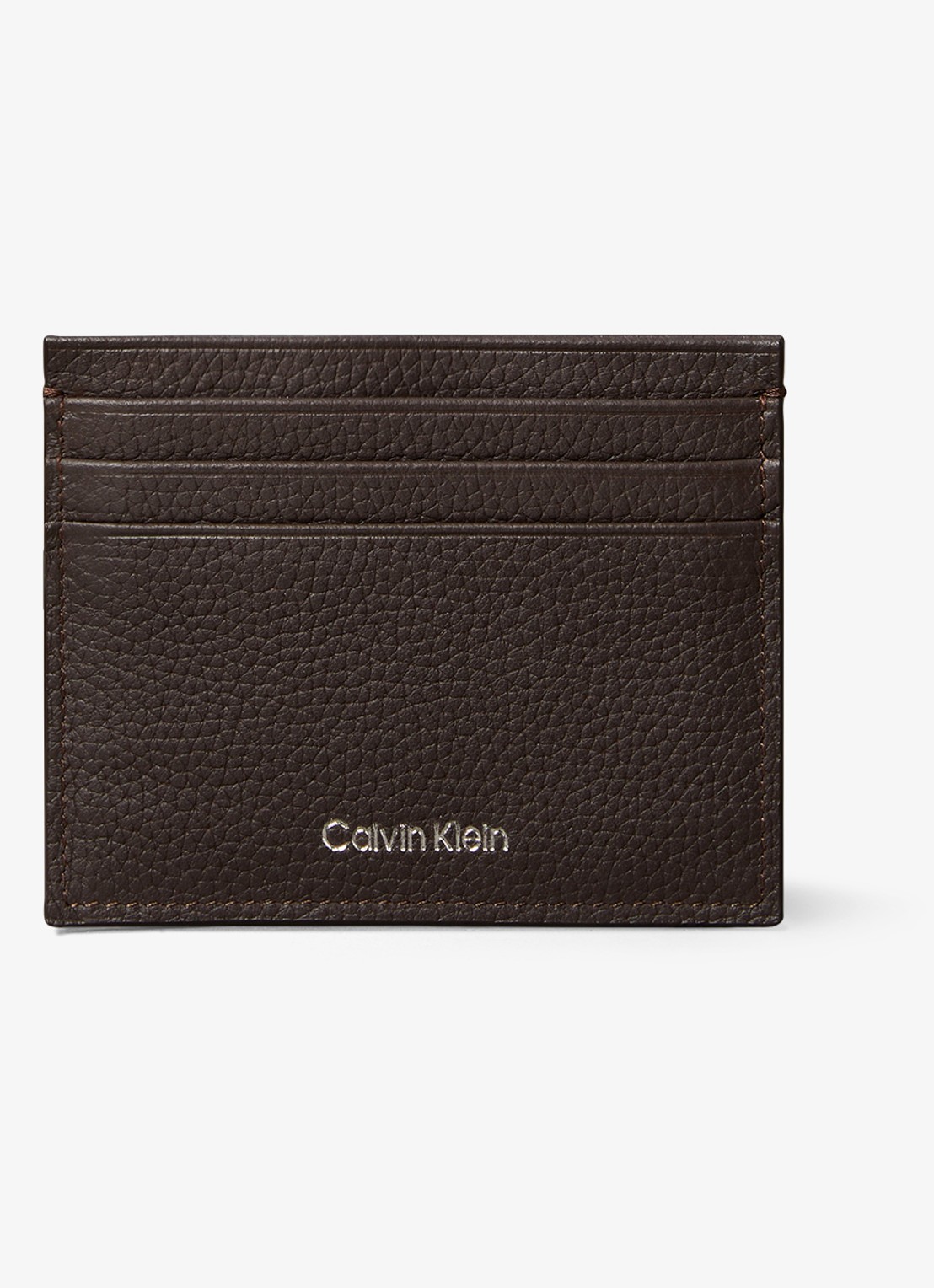 Calvin Klein Pasjeshouder van leer met logo - voorkant donkerbruin
