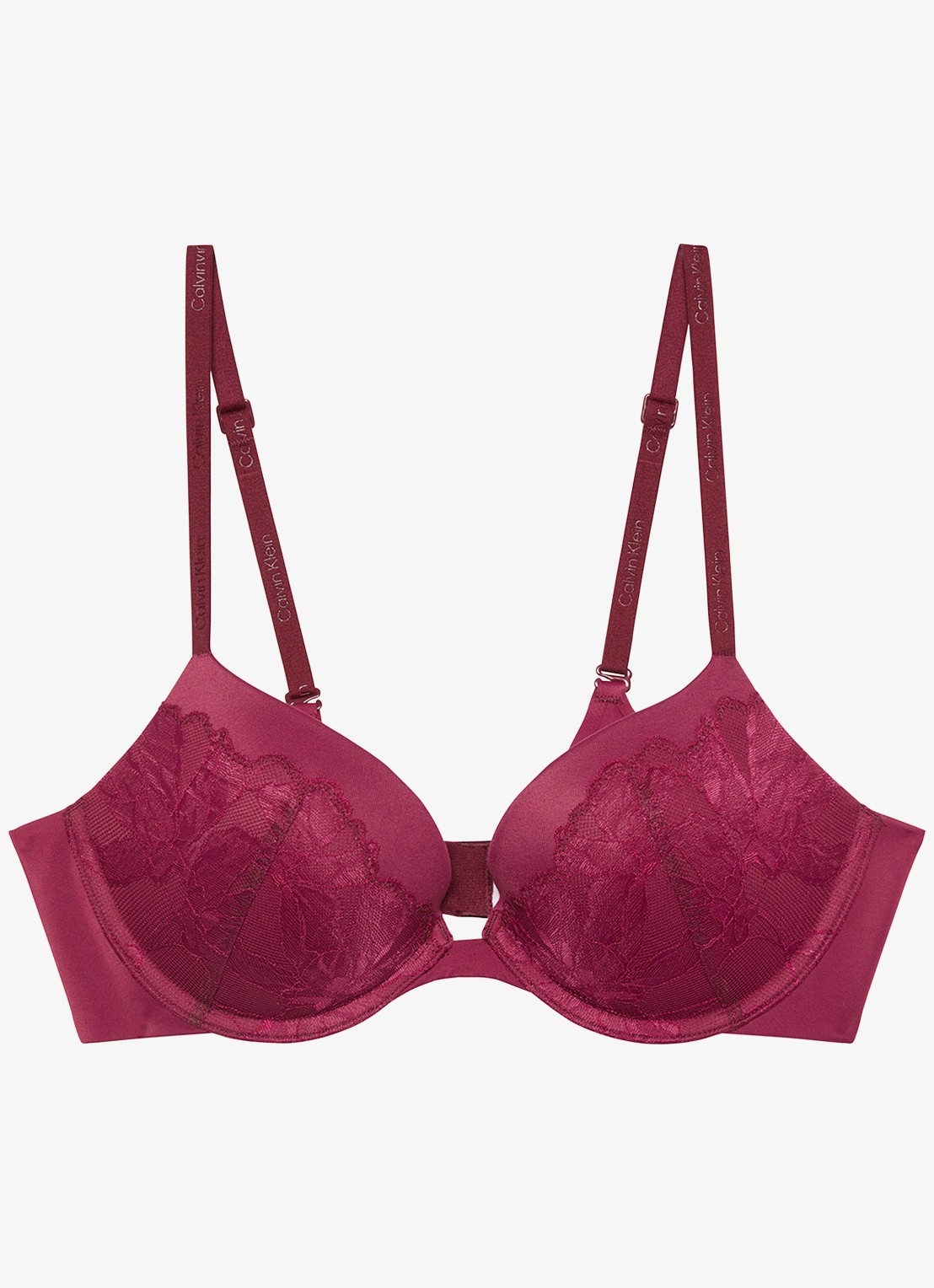 Calvin Klein Plunge push-up bh met kant - voorkant 6 donkerrood