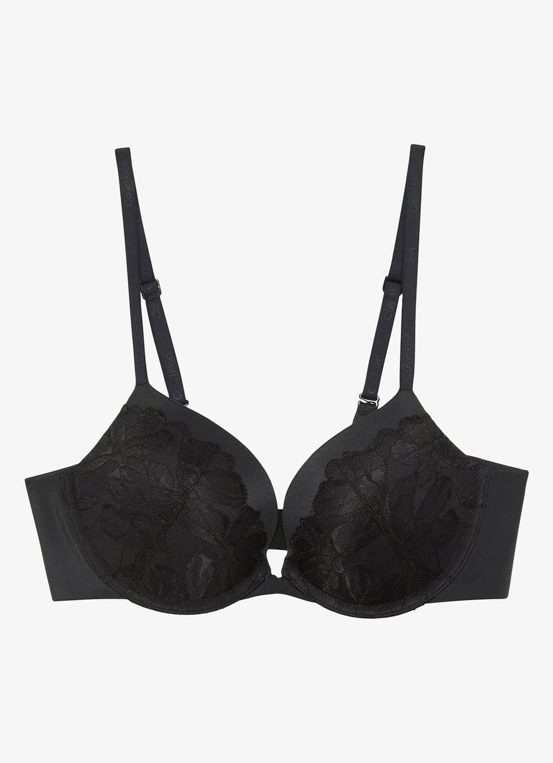 Calvin Klein Plunge push-up bh met kant - voorkant 3 zwart