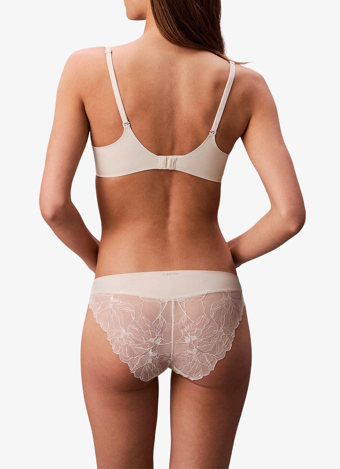 Calvin Klein Plunge push-up bh met kant - achterkant gebroken wit