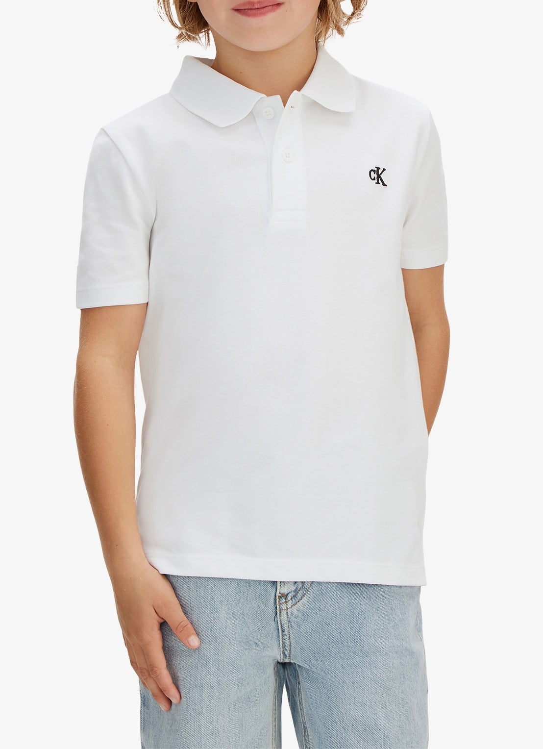 Calvin Klein Polo met logoborduring - detail wit