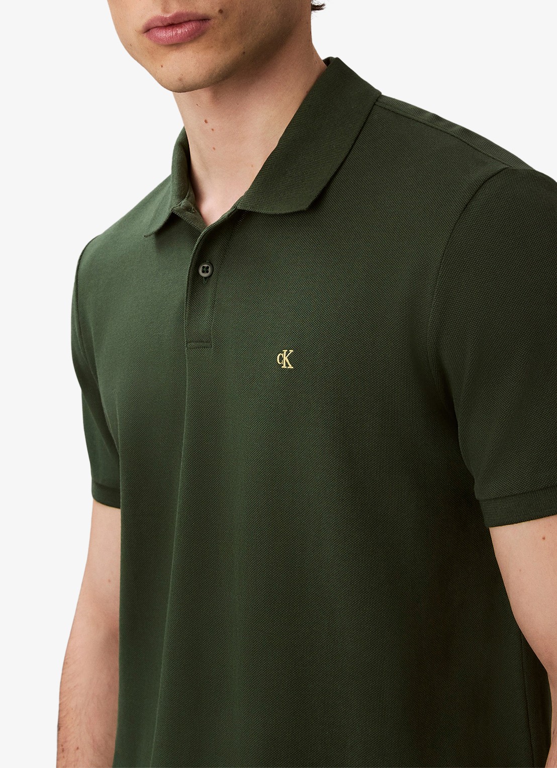 Calvin Klein Polo van piqué katoen met logoborduring - detail 2 donkergroen