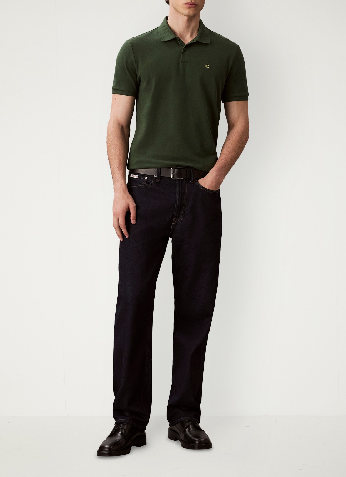 Calvin Klein Polo van piqué katoen met logoborduring - voorkant 5 donkergroen