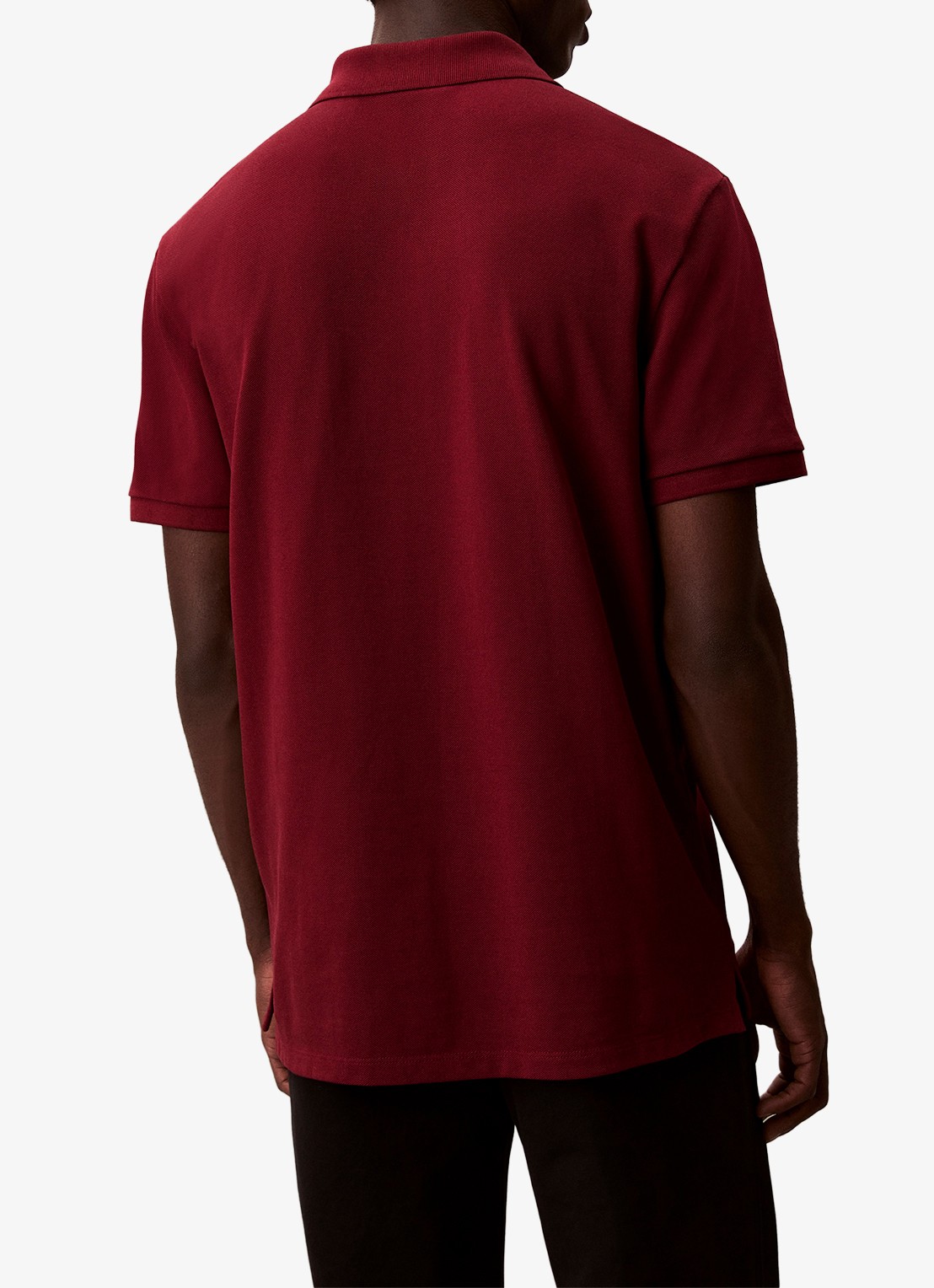 Calvin Klein Polo van piqué katoen met logoborduring - achterkant bordeauxrood