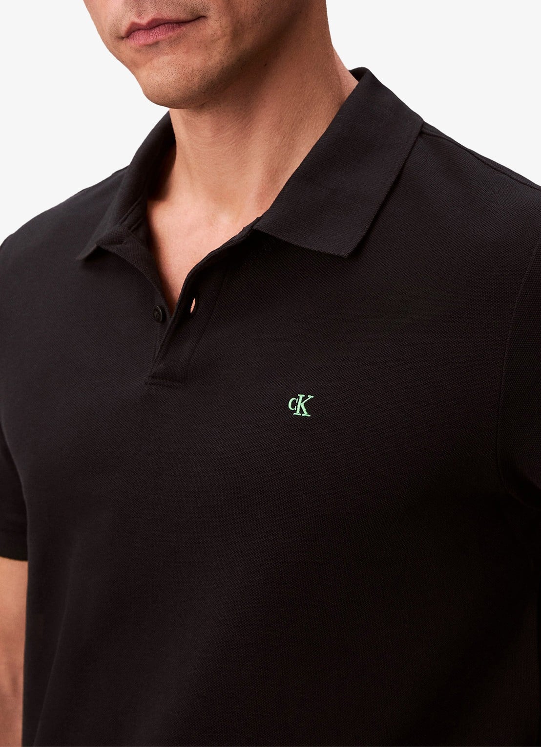 Calvin Klein Polo van piqué katoen met logoborduring - detail 5 zwart