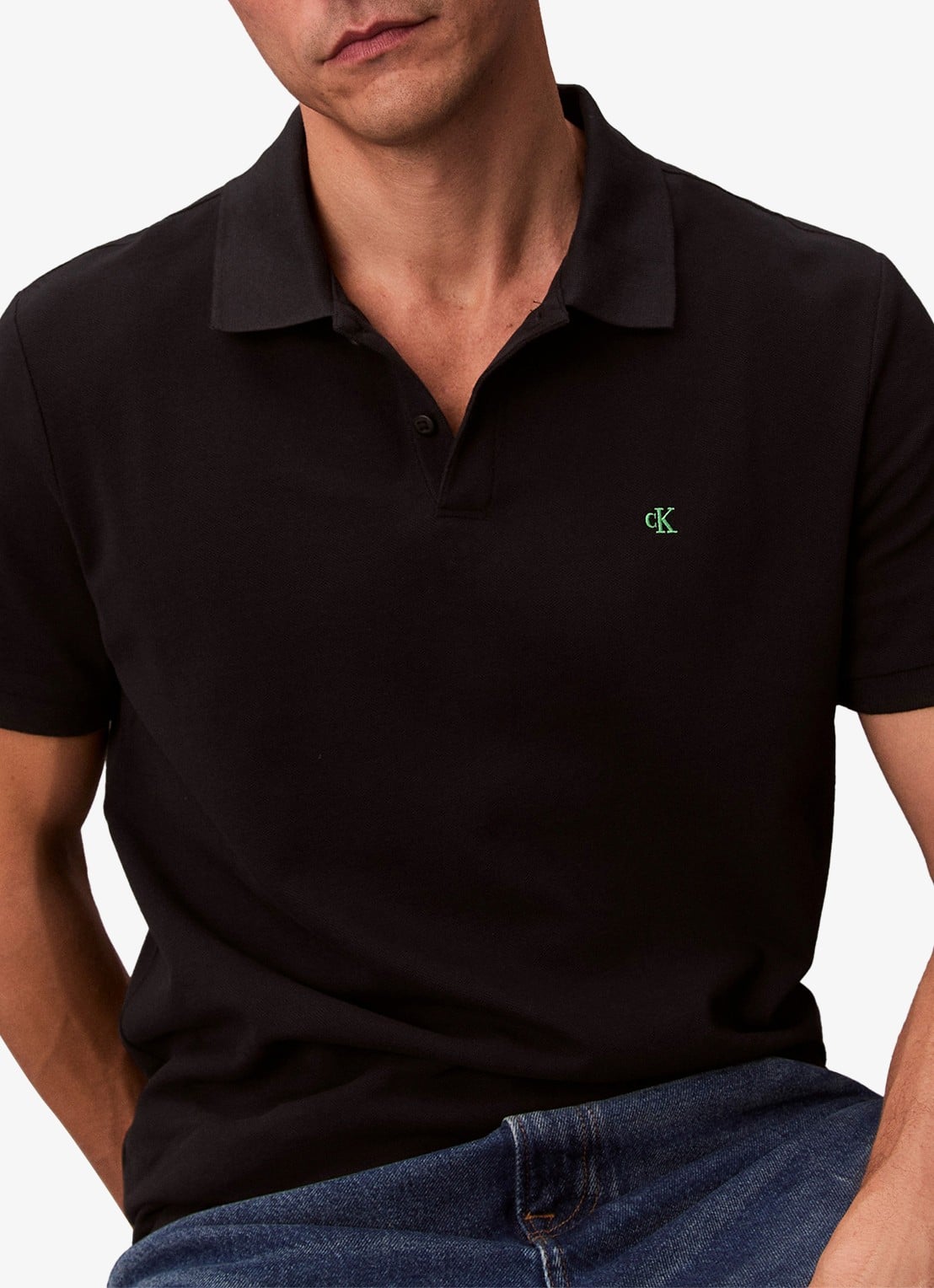 Calvin Klein Polo van piqué katoen met logoborduring - detail 6 zwart