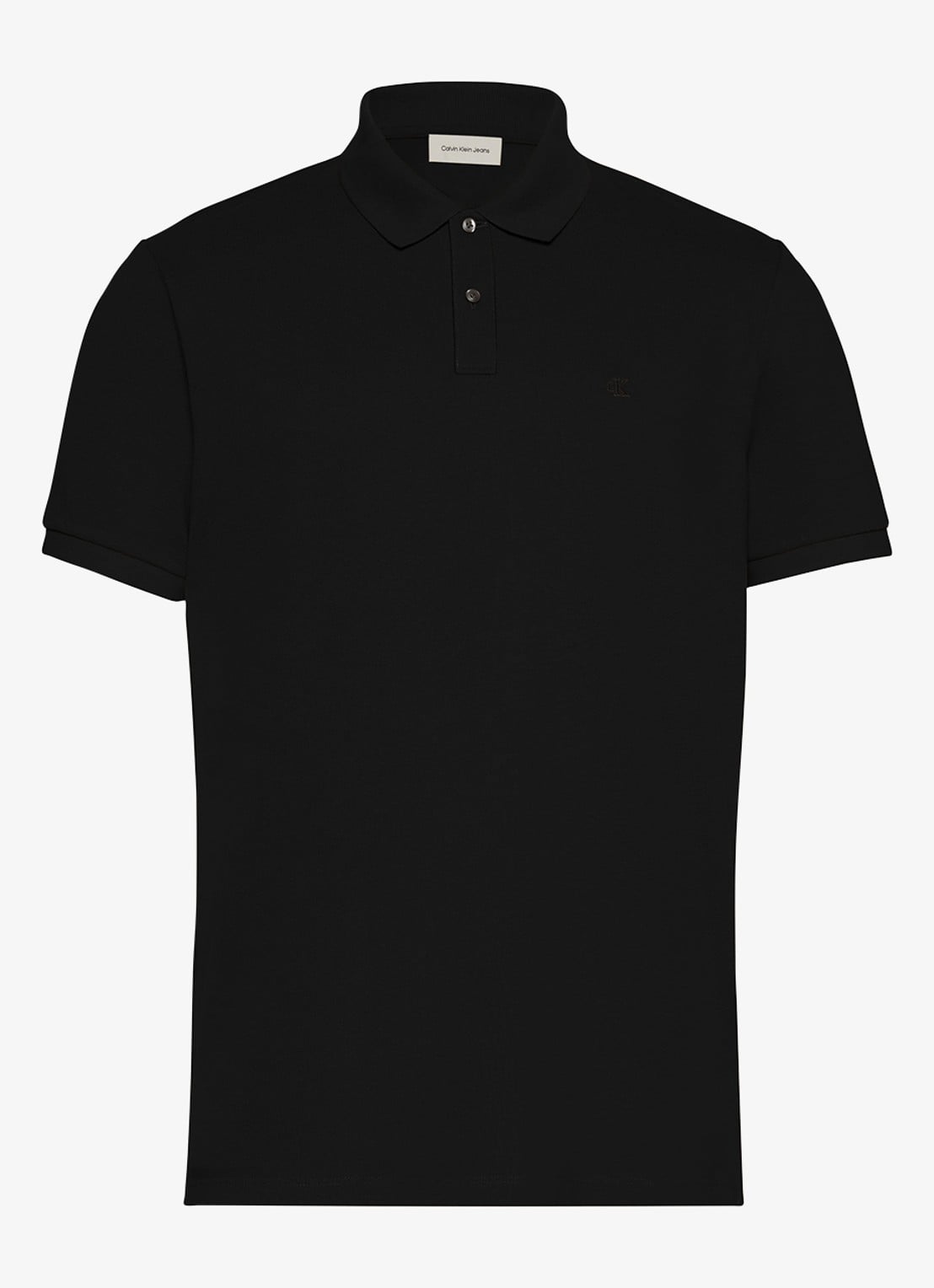 Calvin Klein Polo van piqué katoen met logoborduring - voorkant 2 zwart