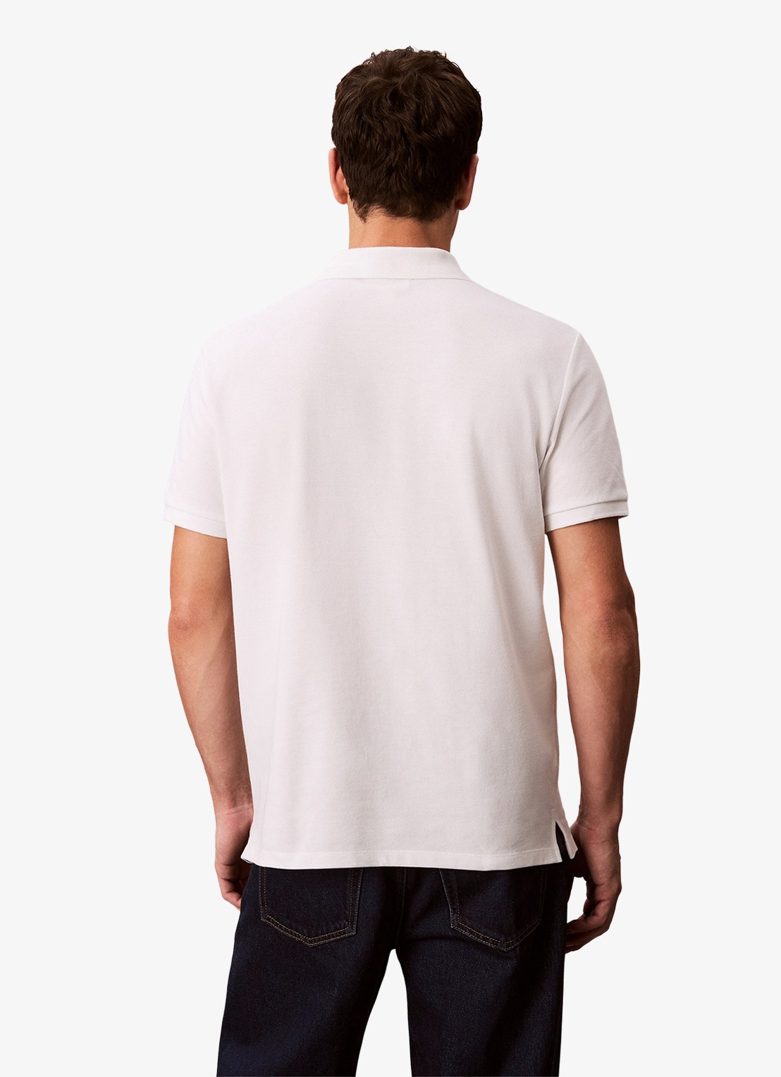 Calvin Klein Polo van piqué katoen met logoborduring - achterkant 6 wit