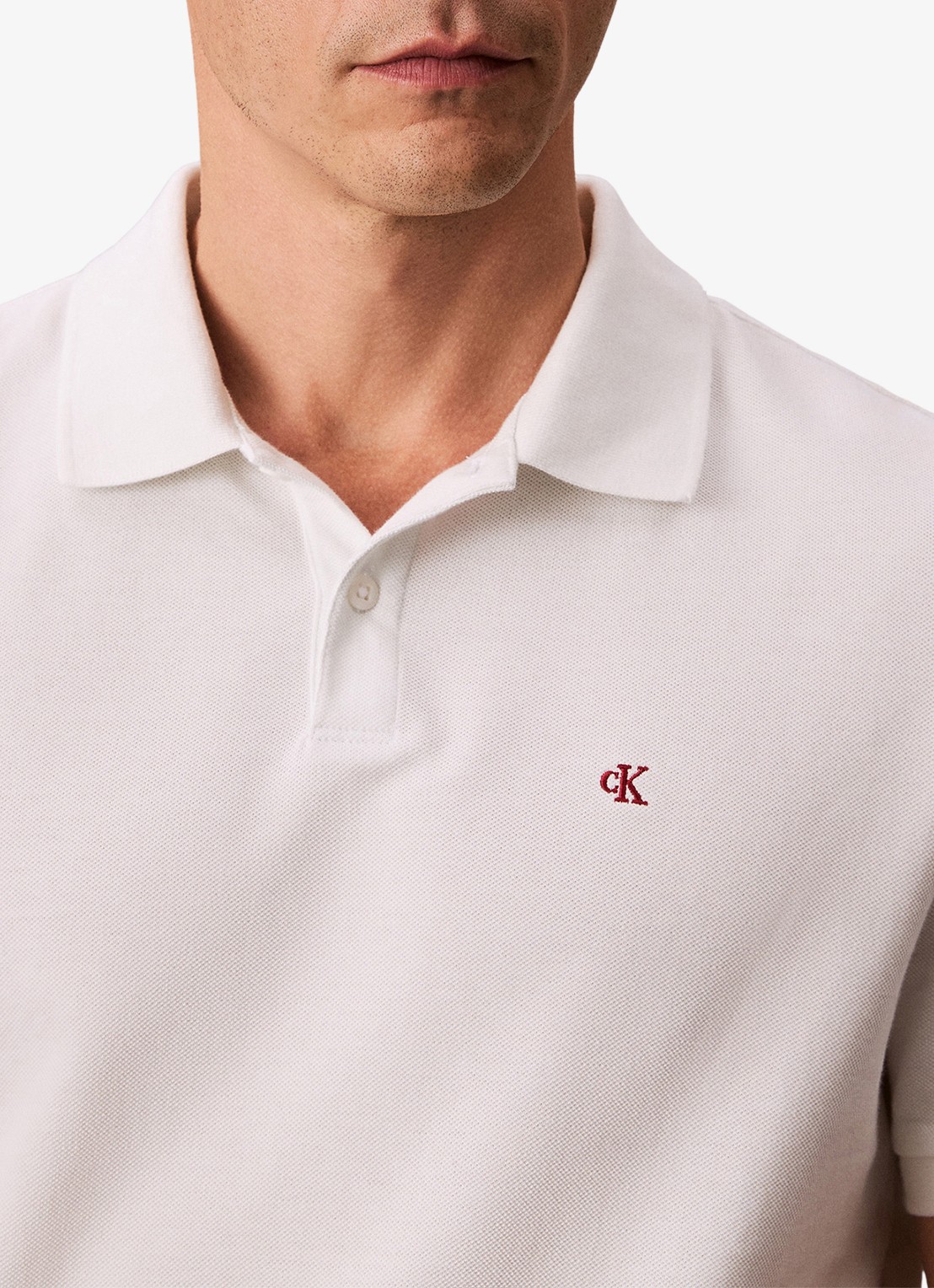Calvin Klein Polo van piqué katoen met logoborduring - detail 2 wit