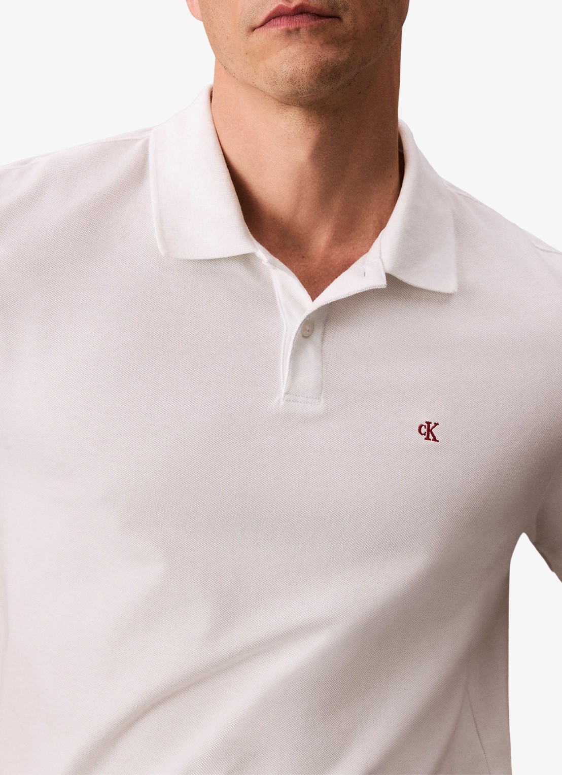 Calvin Klein Polo van piqué katoen met logoborduring - detail 3 wit