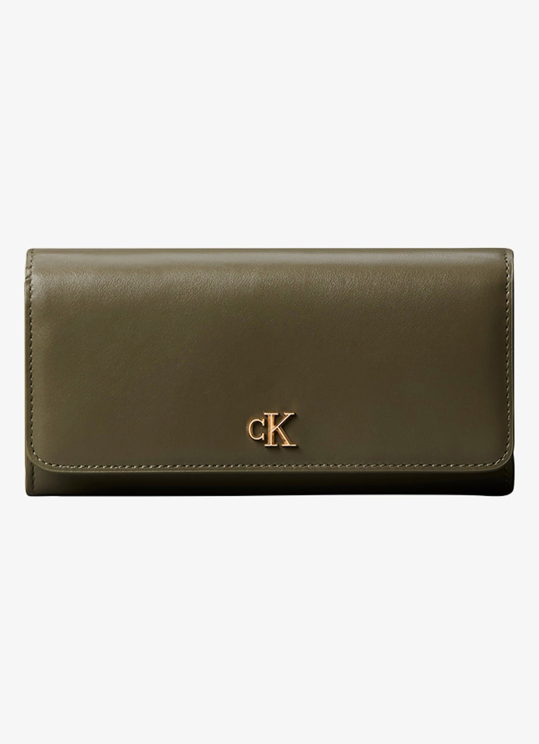 Calvin Klein Portemonnee van leer met logo - voorkant 3 olijfgroen
