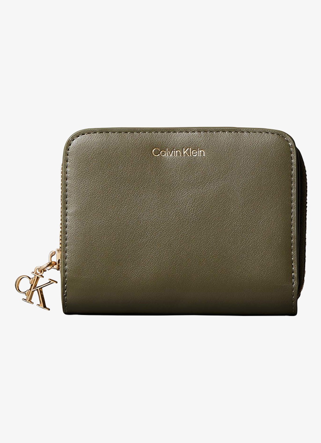 Calvin Klein Portemonnee van leer - voorkant olijfgroen