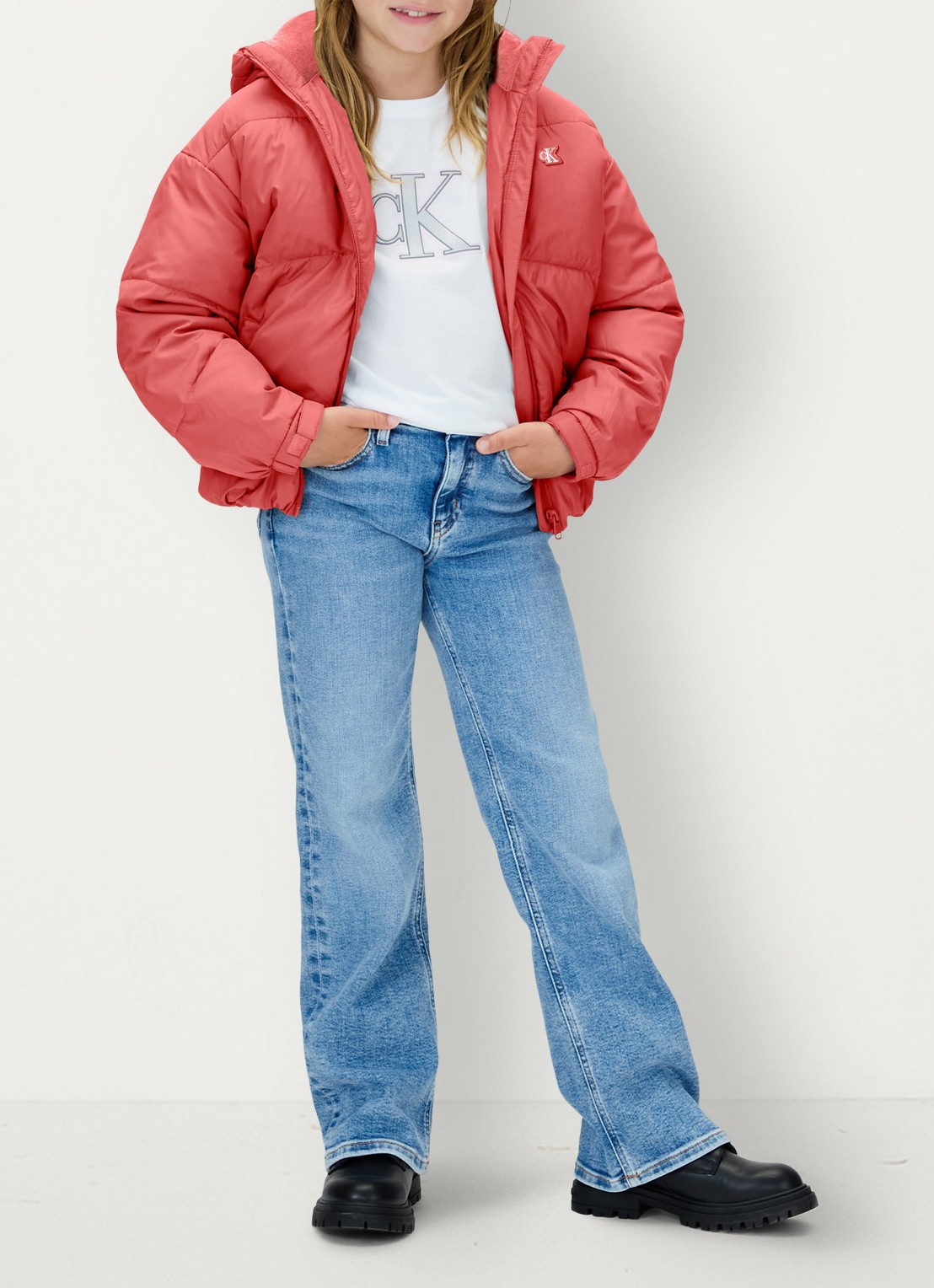 Calvin Klein Puffer jack met steekzakken - voorkant 2 roze