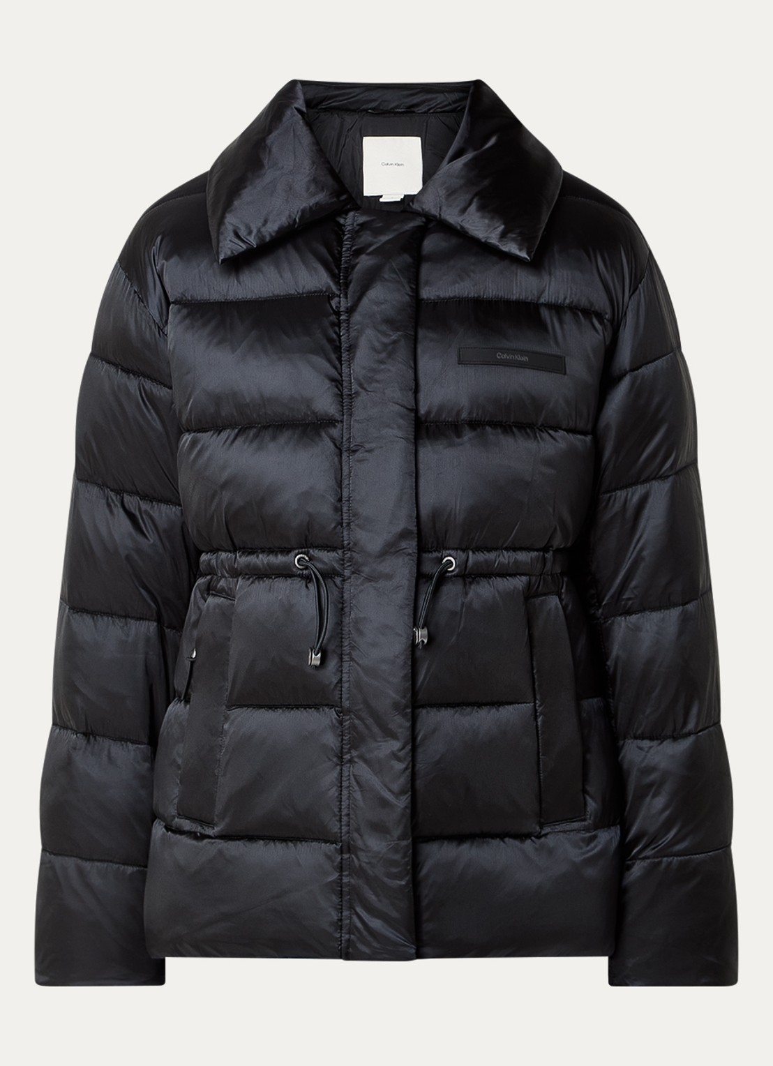 Calvin Klein Puffer jack van satijn met ritszakken - voorkant 3 zwart