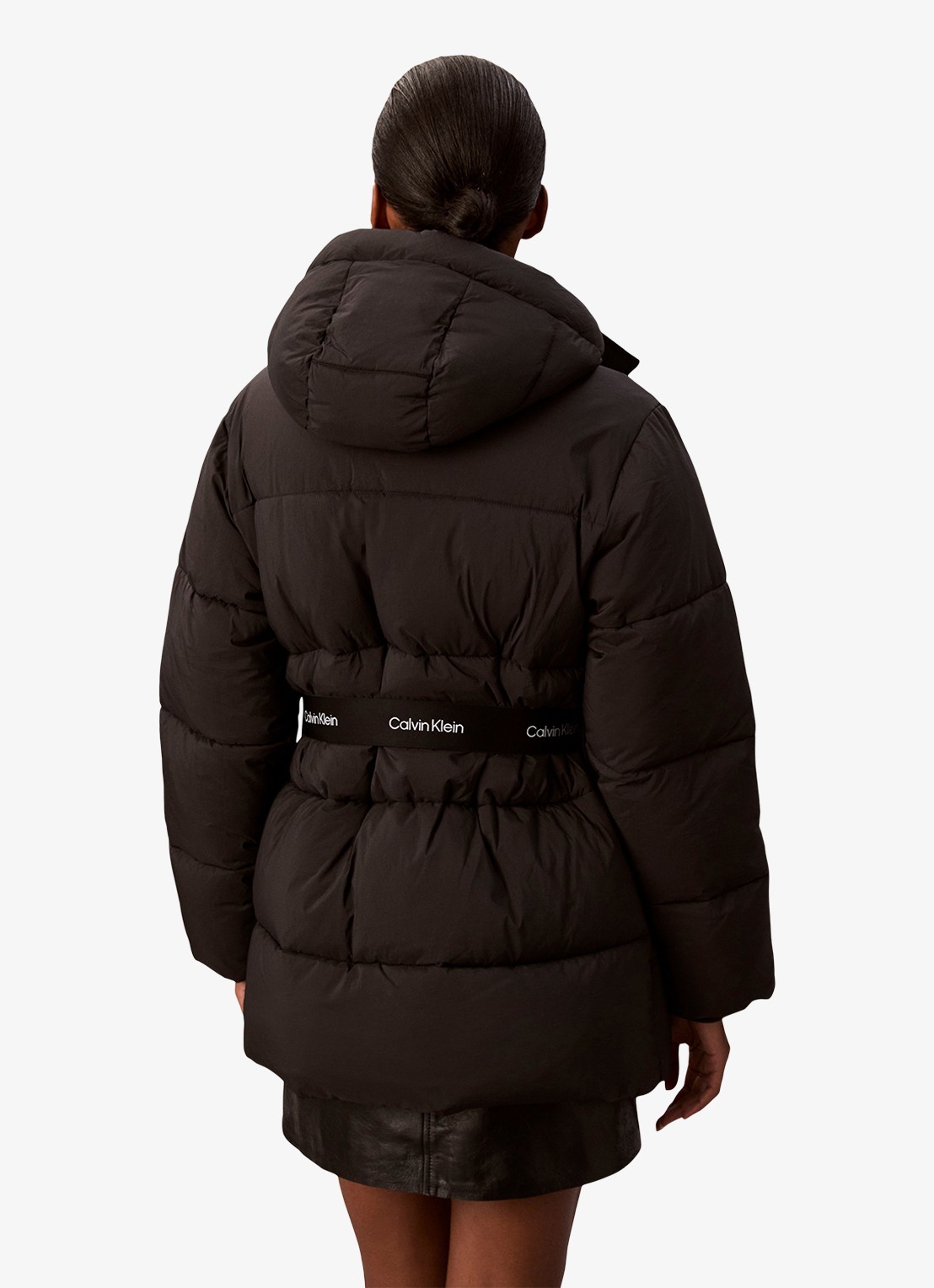 Calvin Klein Puffer jas met ceintuur en logo - achterkant 7 zwart