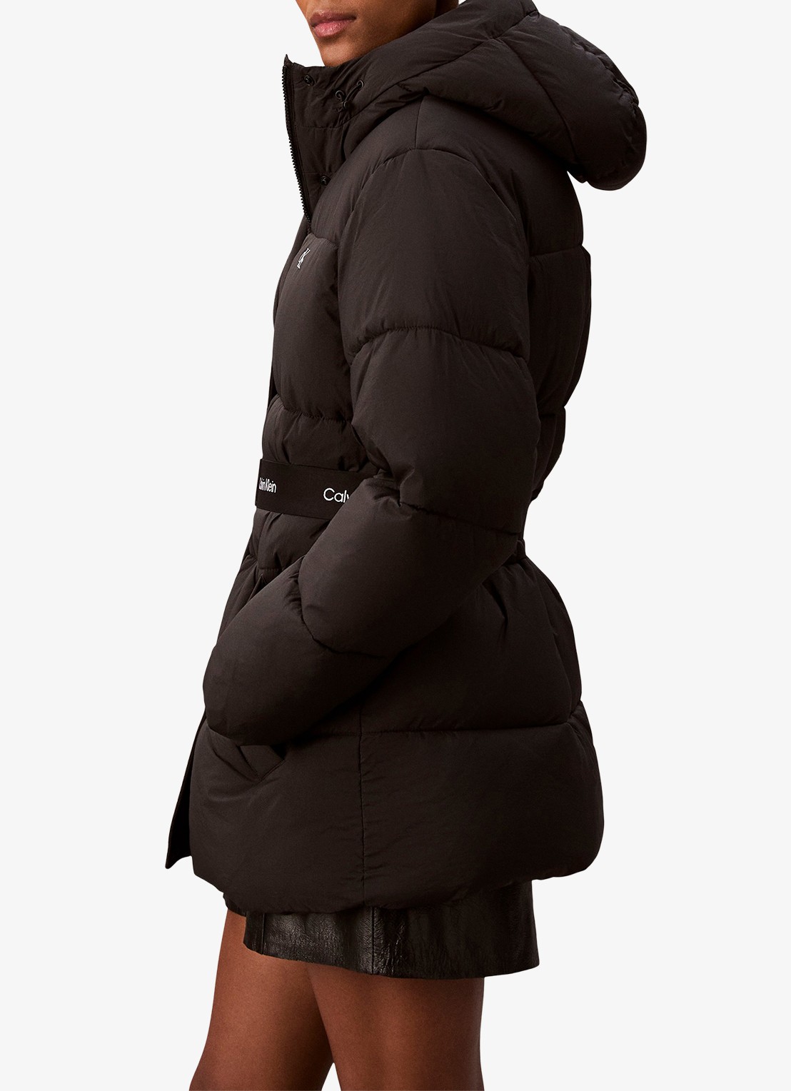 Calvin Klein Puffer jas met ceintuur en logo - detail 4 zwart