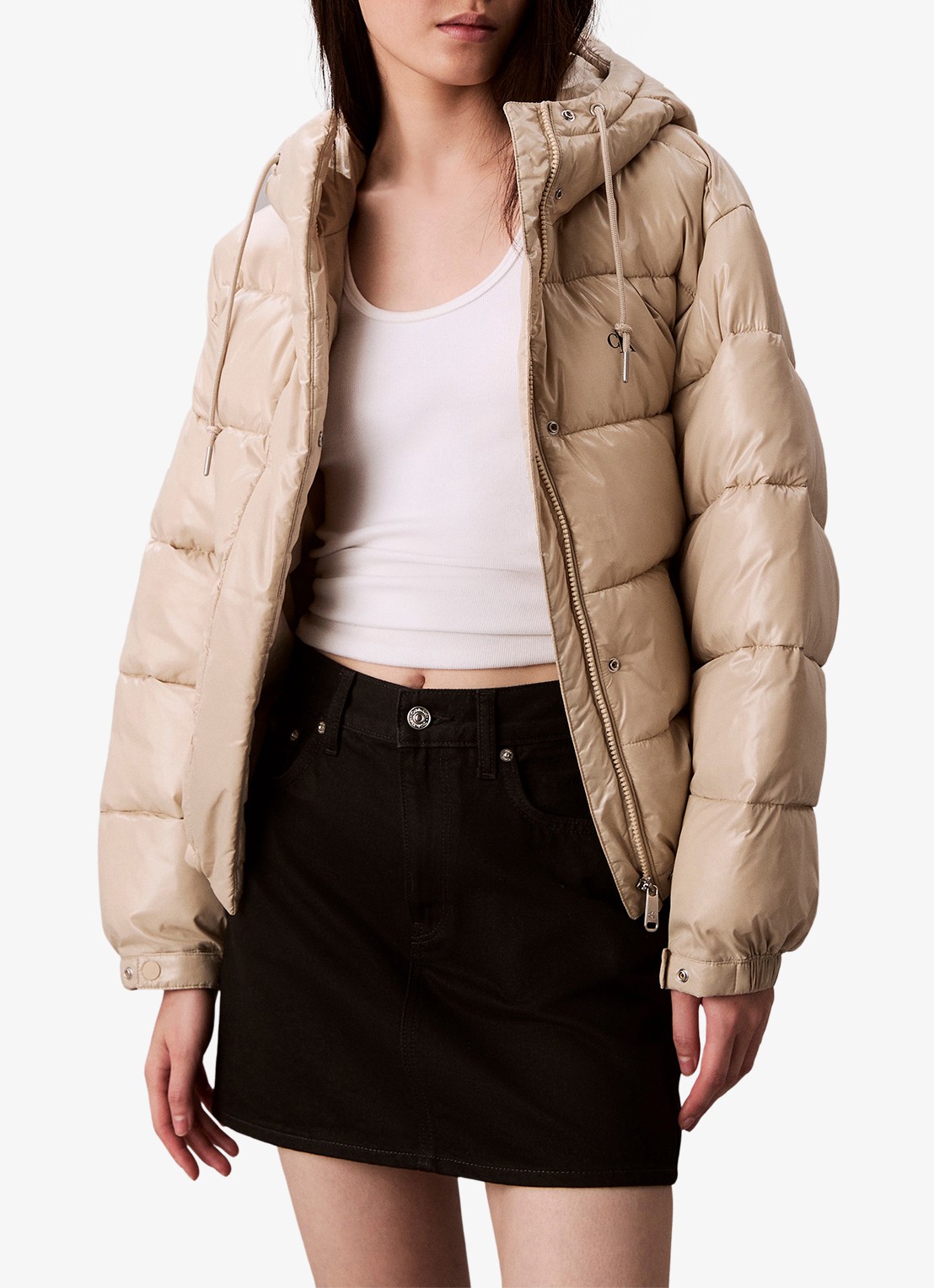 Calvin Klein Puffer jas met logo  - detail 4 beige