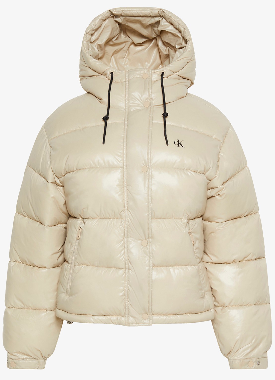Calvin Klein Puffer jas met logo  - voorkant 2 beige