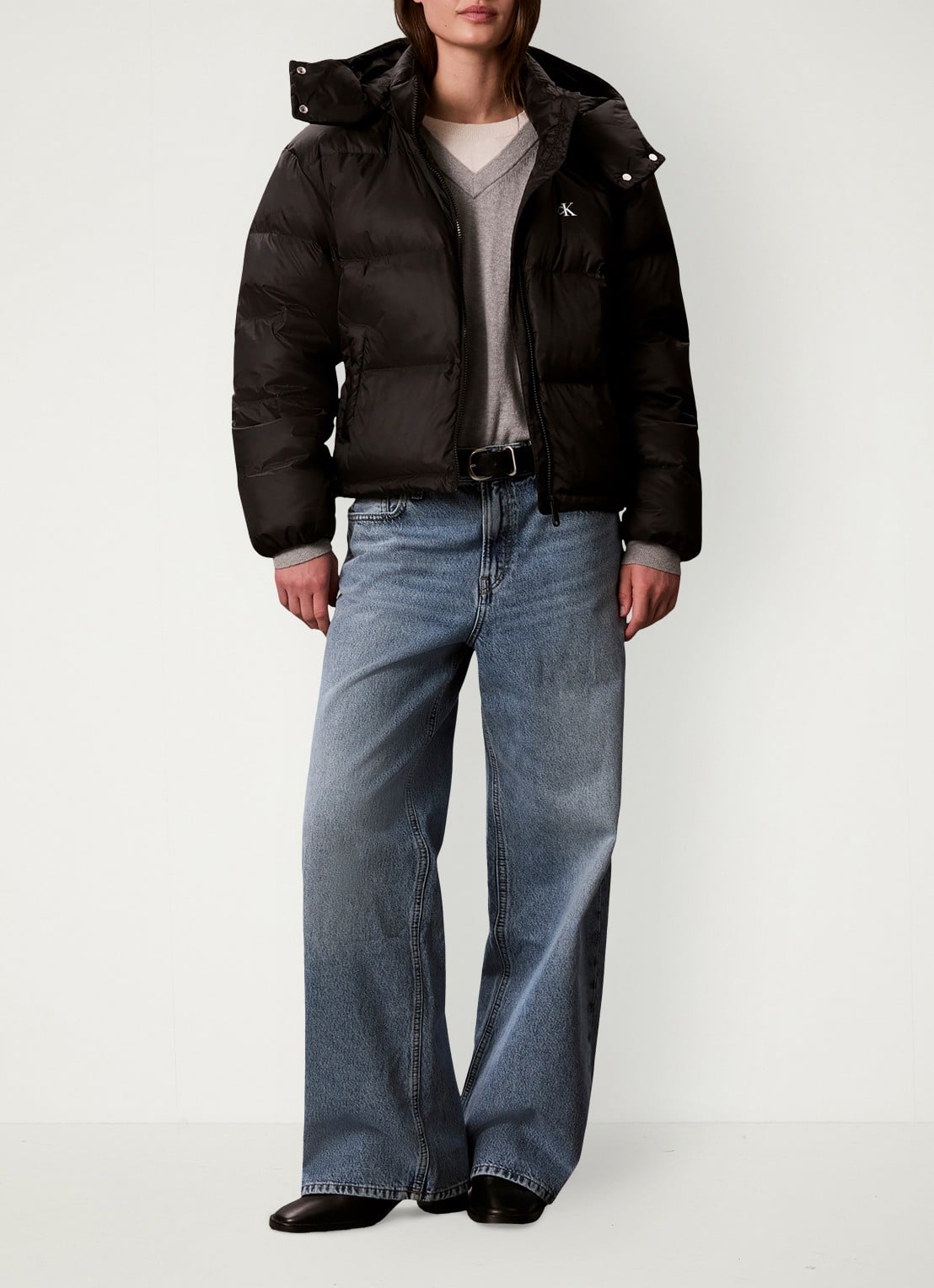 Calvin Klein Puffer jas met logo - voorkant 2 zwart