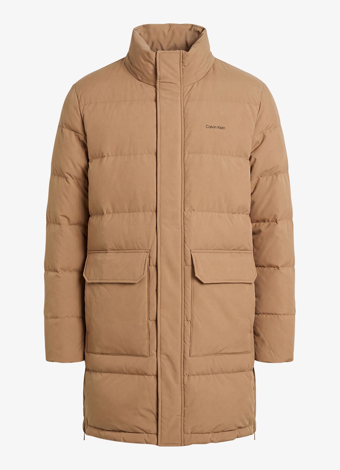 Calvin Klein Puffer jas met logo - voorkant 6 zand