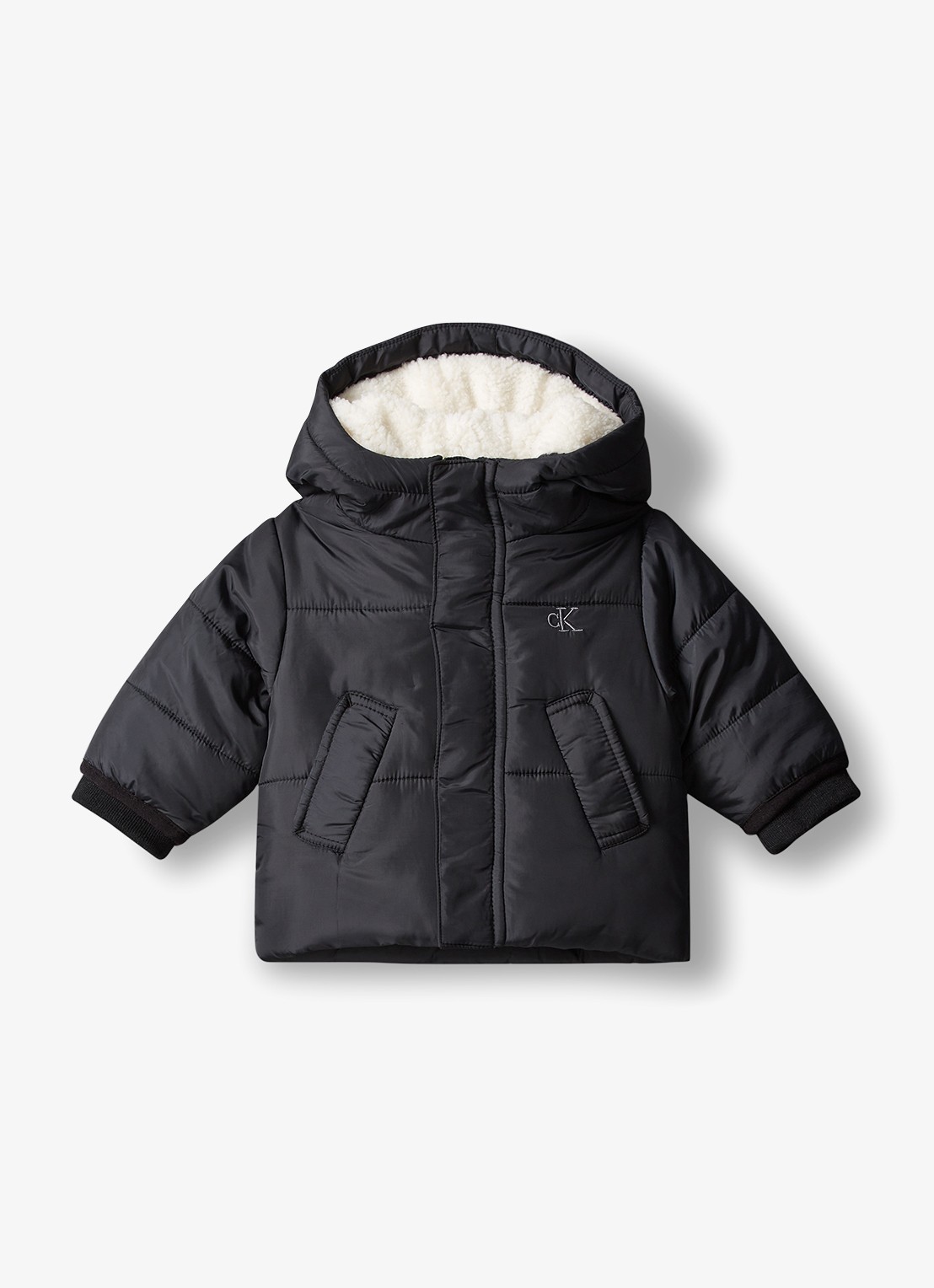 Calvin Klein Puffer jas met logo - voorkant 2 zwart