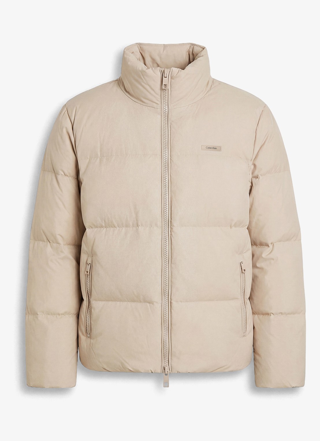 Calvin Klein Puffer met donsvulling en logopatch - voorkant 2 creme