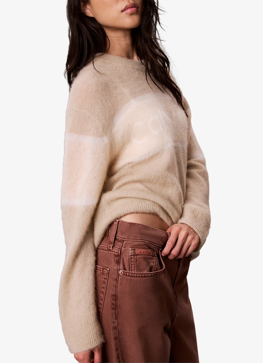Calvin Klein Pullover in alpaca wolblend met strreepprint - detail 5 rood